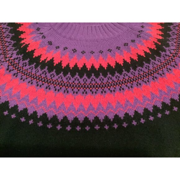 Fashion Bug 1X Black Sweater With Purple & Pink Fair Isle Yoke 100% Acrylic Knit - Picture 5 of 10